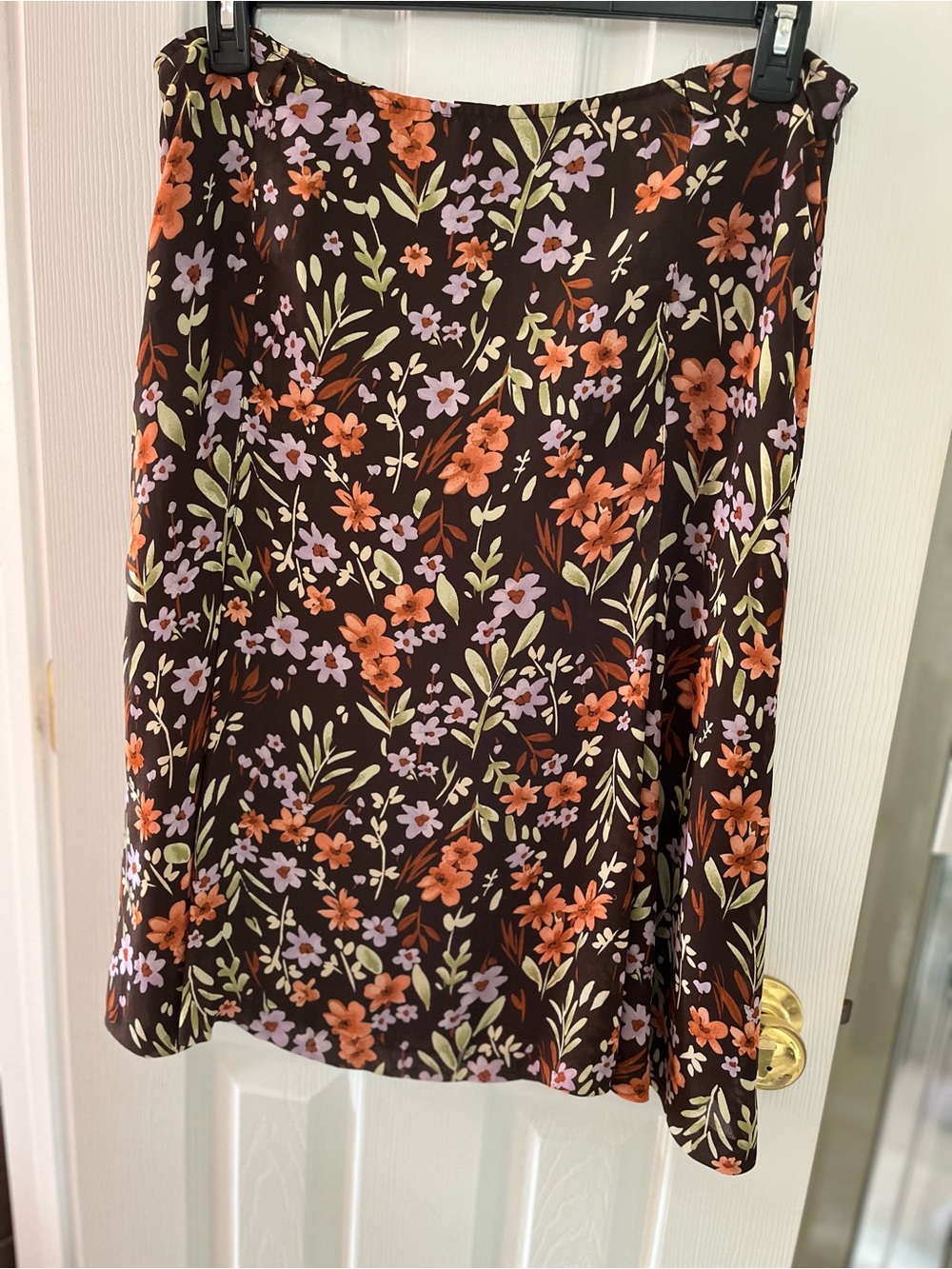 Norton McNaughton sz 14 Floral A-Line Skirt brown with Orange & Lavender Floral